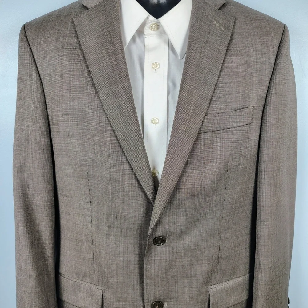 Calvin Klein Mens 42R Suit Brown Sharkskin Two Button Formal Business Wear
